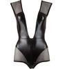 Sexy Faux Leather Catsuit Women Sexy Mesh Lingerie Slim Leotard Sex Underwear Deep V Zipper Open Crotch Erotic Bodysuit Clubwear
