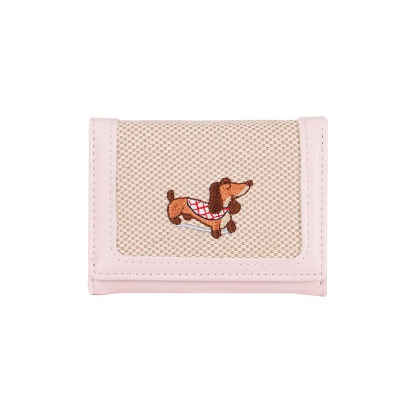 

Новый трехсекционный кошелек из искусственной кожи, простой, маленький и легкий студенческий кошелек, женский милый мультяшный щенок, холщовый кошелек розовый