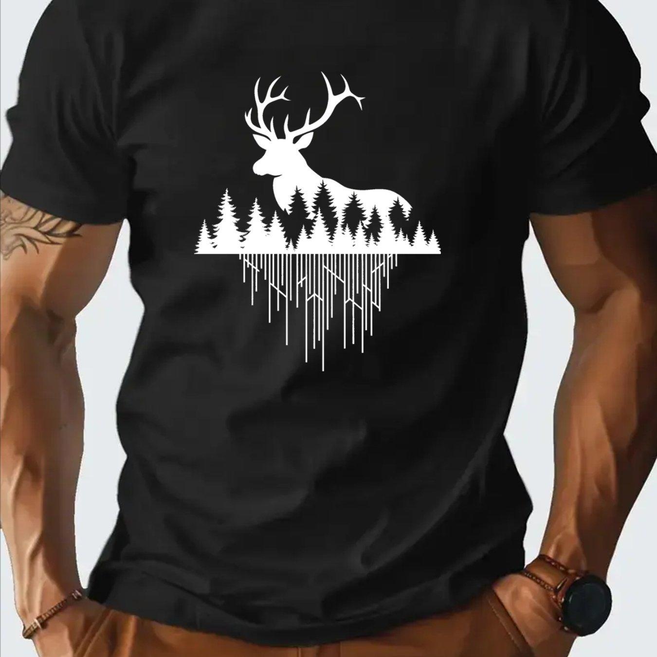 

Men s Cotton Nordic Deer Print T-Shirt Relaxed Fit Breathable Summer Tee with Forest Scene Design Machine Washable Casual Top 4XL