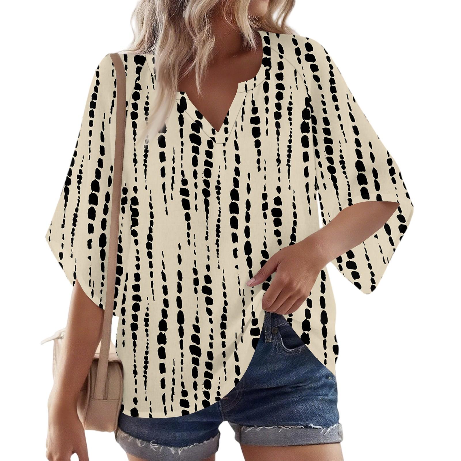 

Женская блузка с рукавом 3/4, V-образным вырезом и цветочным принтом, повседневная, свободная туника XXL бежевый