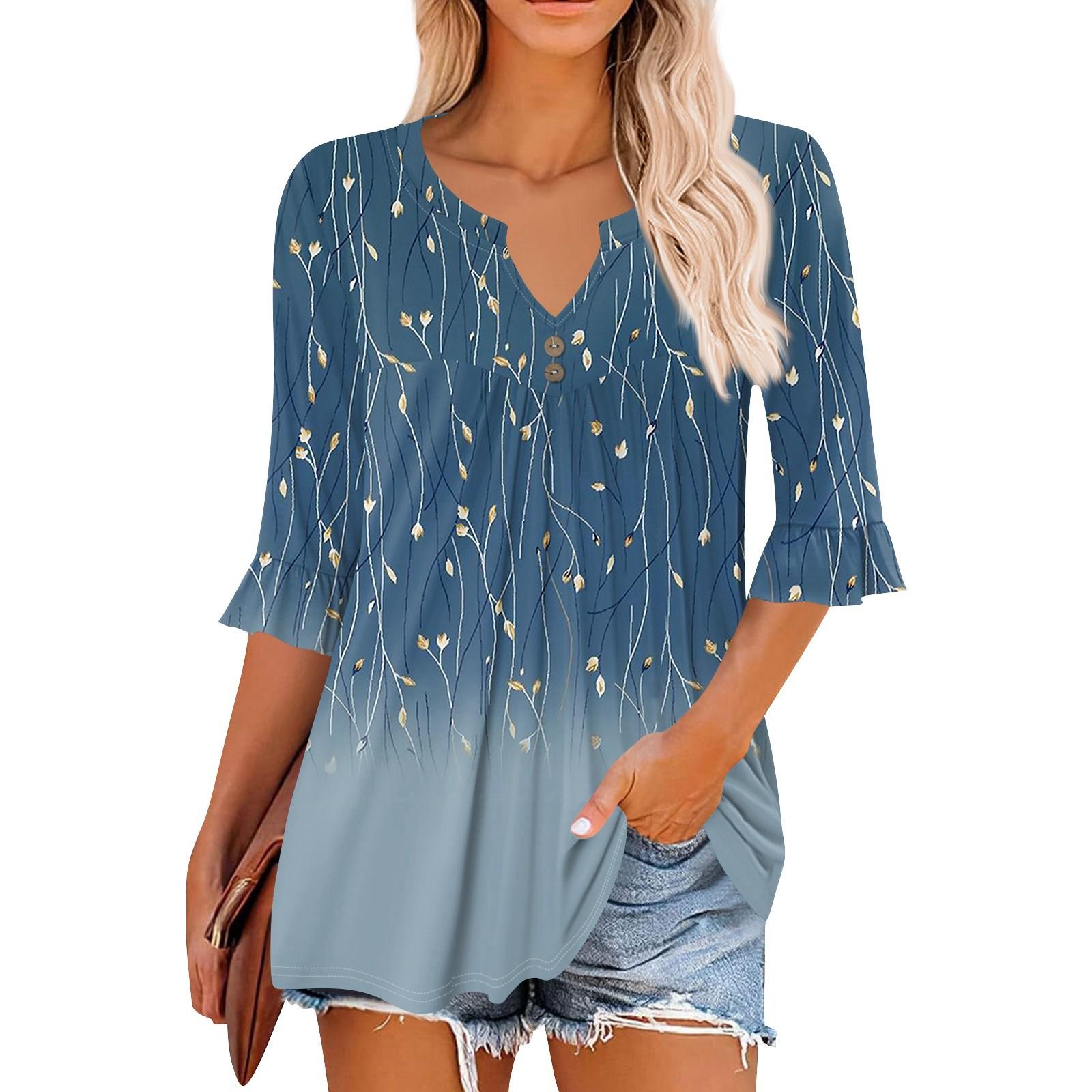 

3/4 рукава топы для женщин повседневные оборки V-образный вырез футболки рабочие блузки нарядные туники топы XXXL