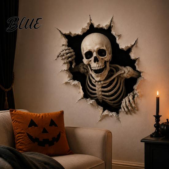 Decorative Decals for Dormitory Halloween Break-in 3D Wall Decals Illusion Effect Spooky Breaking Through Stickers Party Sticker Horror Ghost Witch