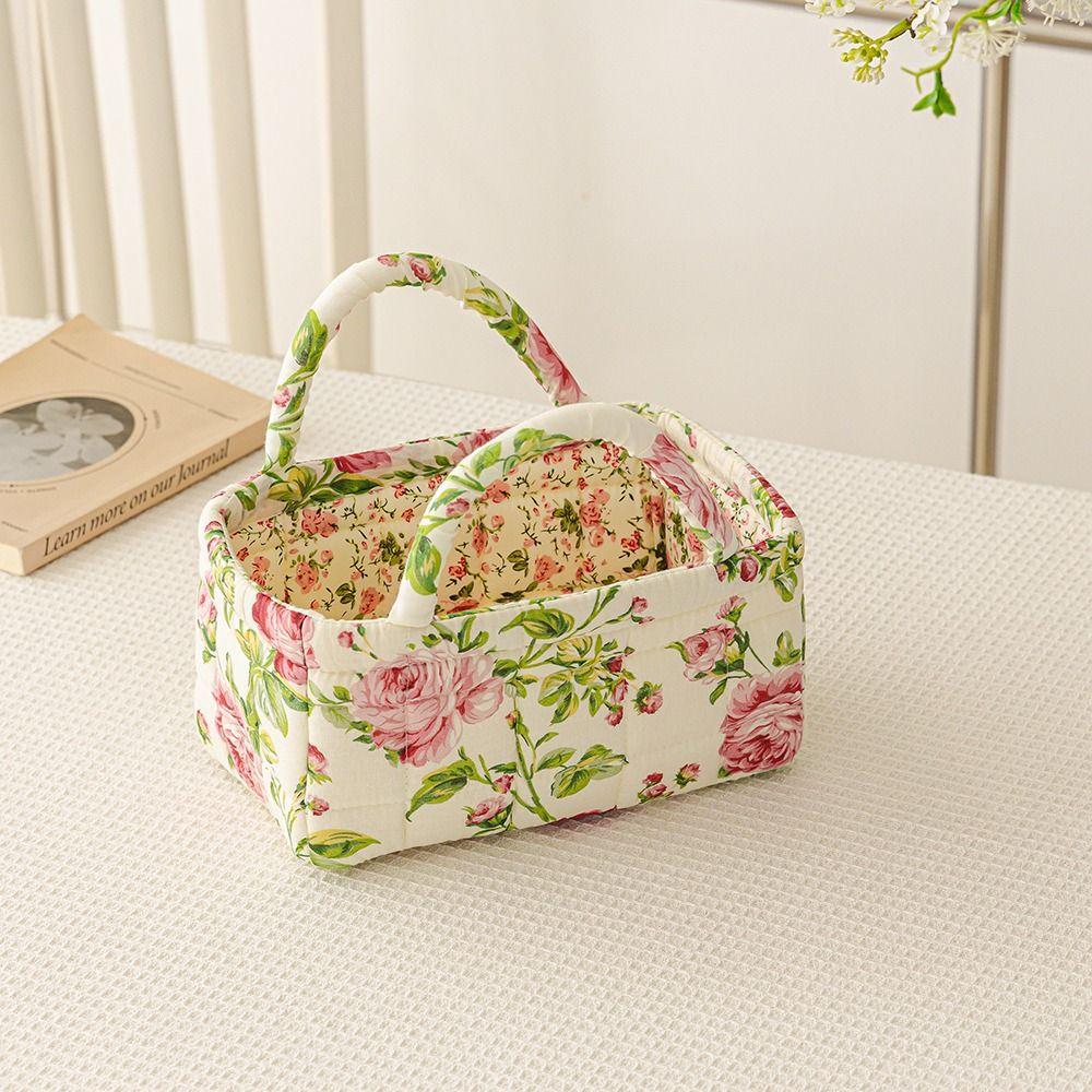 Large Capacity Storage Basket Floral Pattern Shopper Bag Fabric Laundry Basket Desktop Storage
