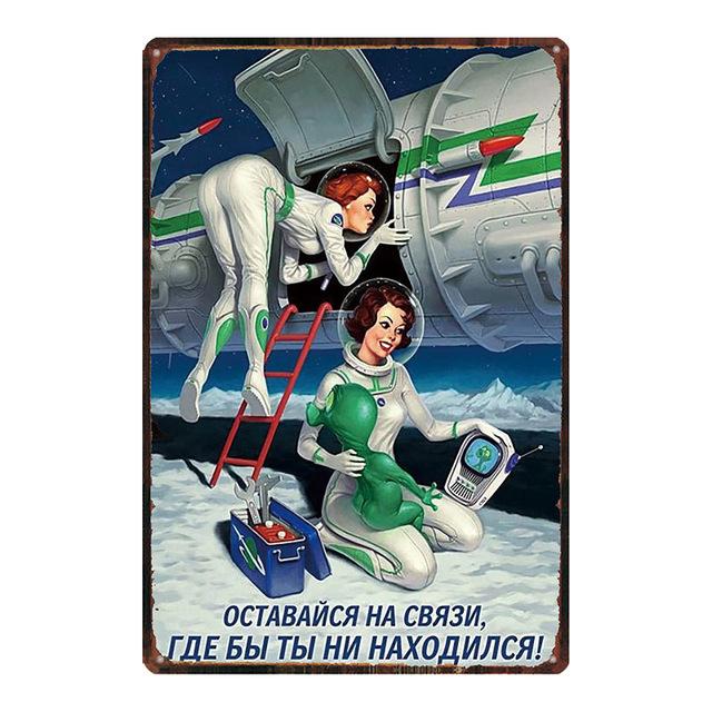 Vintage Russian Metal Plaque Pin Up Sexy Girl Tin Sign Pub Club Bar Cafe Shop Home Wall Art Decor Metal Plate Iron Painting