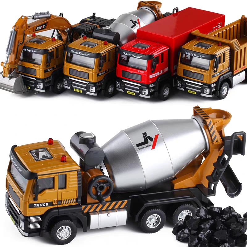 Engineering Vehicle Cement Mixer & Transport Truck Simulation Diecast & Toy Vehicles Sounds & Light Pull Back Car 1:50 Alloy Model