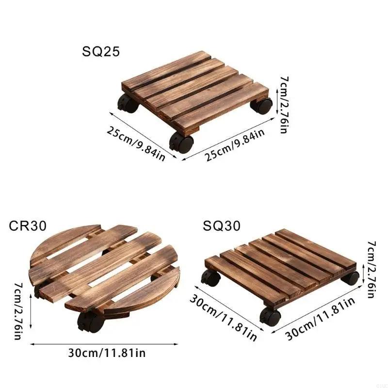 Solid Wood Mobile Plant Saucer with Wheels, Balcony Planter Stand Base with Universal Casters and PP Wheels