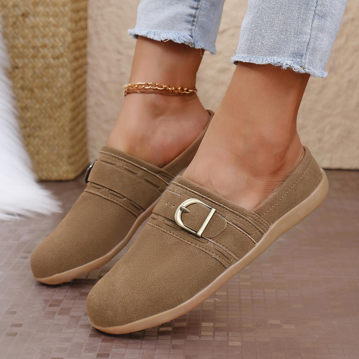 

Повседневная обувь весна и осень европейская и американская мода круглый носок плоская подошва слипоны одинарные туфли женские 43 светло-коричневого