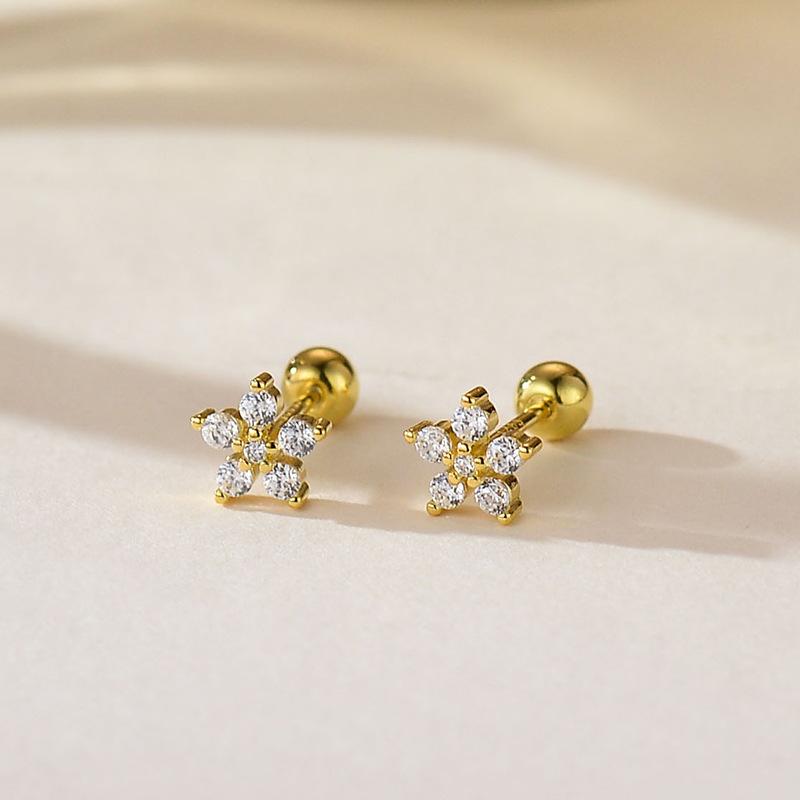 926 Sterling Silver Korean Temperament Zircon Flower Mini Stud Earrings for Women Exquisite Simple Jewelry Accessories