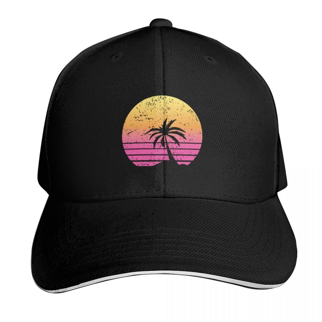 Retrowave Sunset Palm With Distress Effect Baseball Cap Hat Unisex Luxury Fashion Beach Luxury Brand Women Unisexs