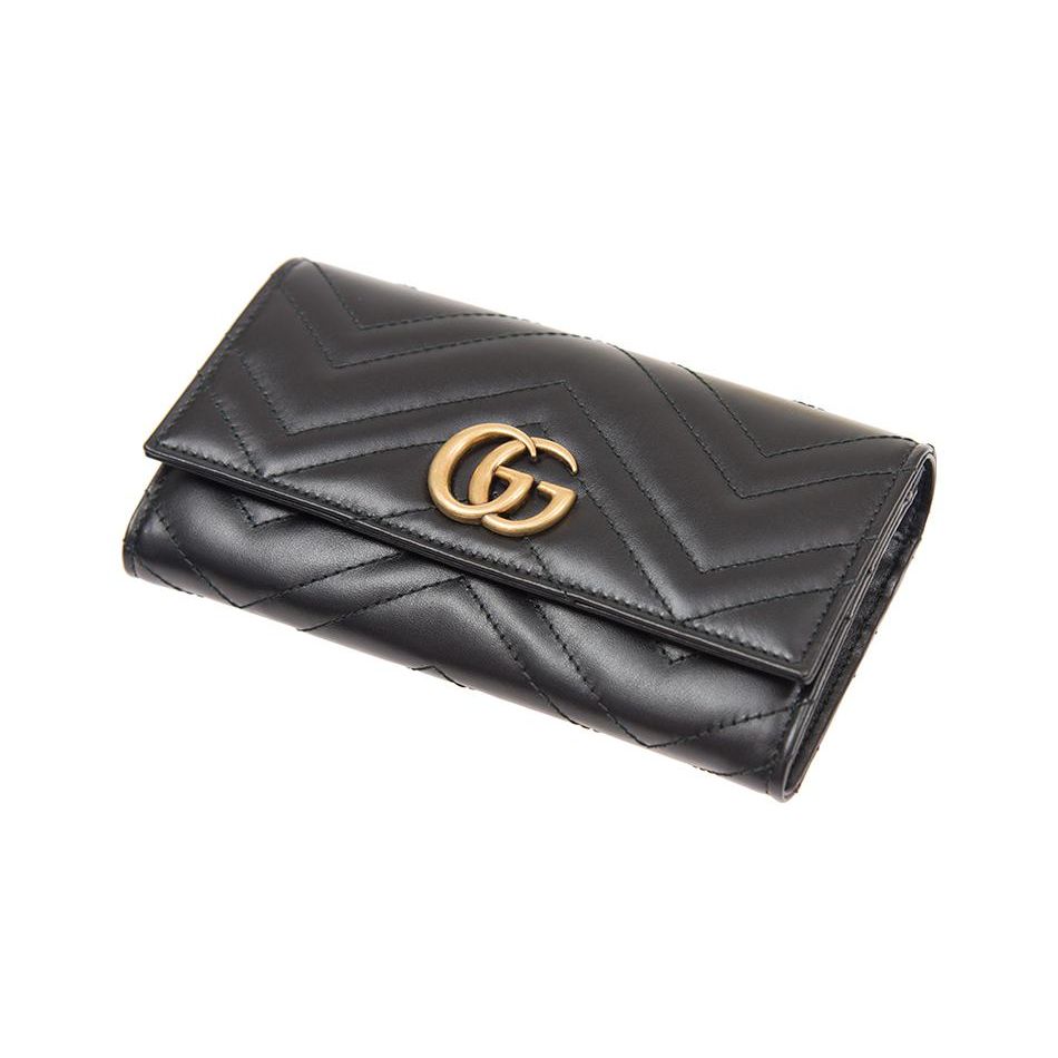 Gucci GG Marmont Lange Geldbörse Mit Goldenem Logo Gestepptes Leder Damen Geldbörse Schwarz 443436-DTD1T-1000