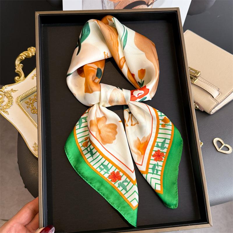 2026 New Floral Printed Square Scarf for Women Soft Lightweight Scarf Headbands Fashion Bag Tie Ribbon Hair Bands Bandana