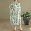 2025 Dame Pluss Størrelse Vår Lang Kjole Løs Basic Trykk Vintage Casual Blomstret Oversize Langermet Maxi