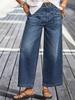 Women's Retro Washed Wide-Leg Cropped Jeans with Frayed Hem and Slant Pockets