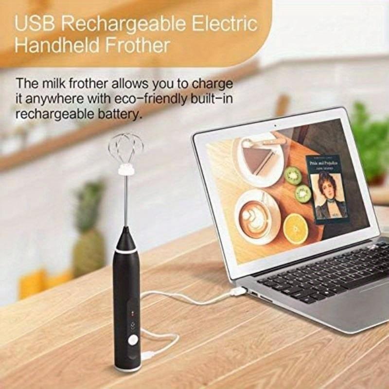 USB Powered Electric Milk Frother with 3 Speed Settings Cordless Operation, Powerful Motor Stainless Steel Whisks for Coffee, Latte,Cappuccino, Matcha