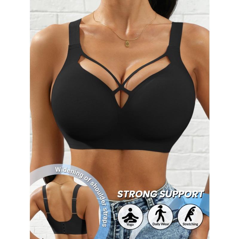 Women's Cross Strap Push Up Wireless Seamless Minimizer Bra with Back Closure Comfort Everyday Bra Set