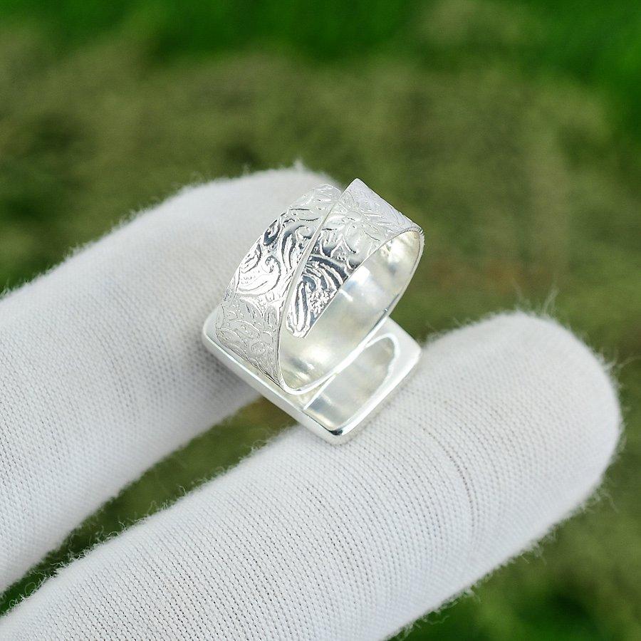 Natural Smoky Rough Gemstone Promise Adjustable Ring 925 Silver For Women