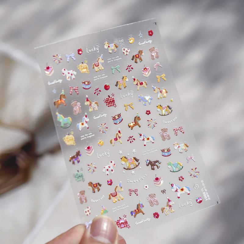 Pegatinas de Uñas de Pony Coloridas de Dibujos Animados Pegatinas de Uñas Diy Accesorios de Decoración de Uñas Calcomanías de Uñas Año del Caballo Pegatina Artística