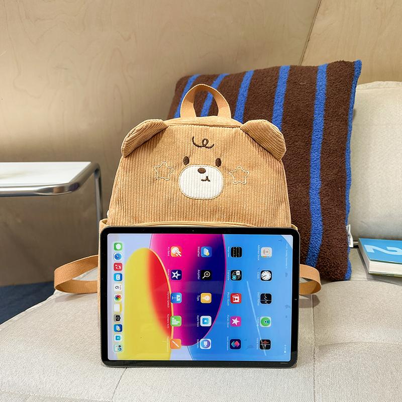 Cartoon Bear Kindergarten Schoolbag Corduroy Backpack for Primary School Students