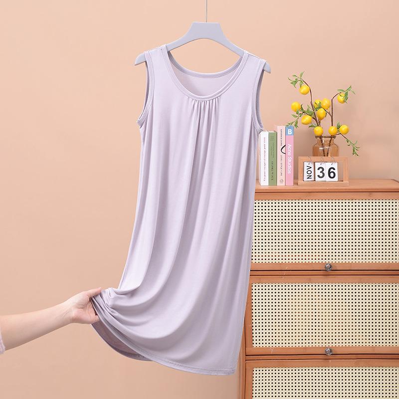 

Loose pleated sleeveless vest skirt medium and long nightdress home pajamas large size thin women s dress 8xl( 95-105kg )