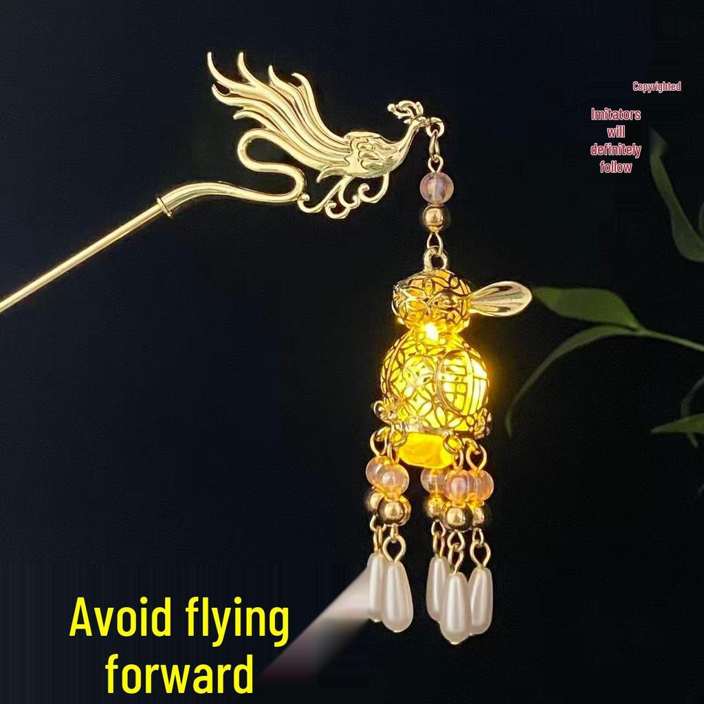 Ancient Style Luminous Hairpin: High-End Alloy Lantern Design for Hanfu Skirts