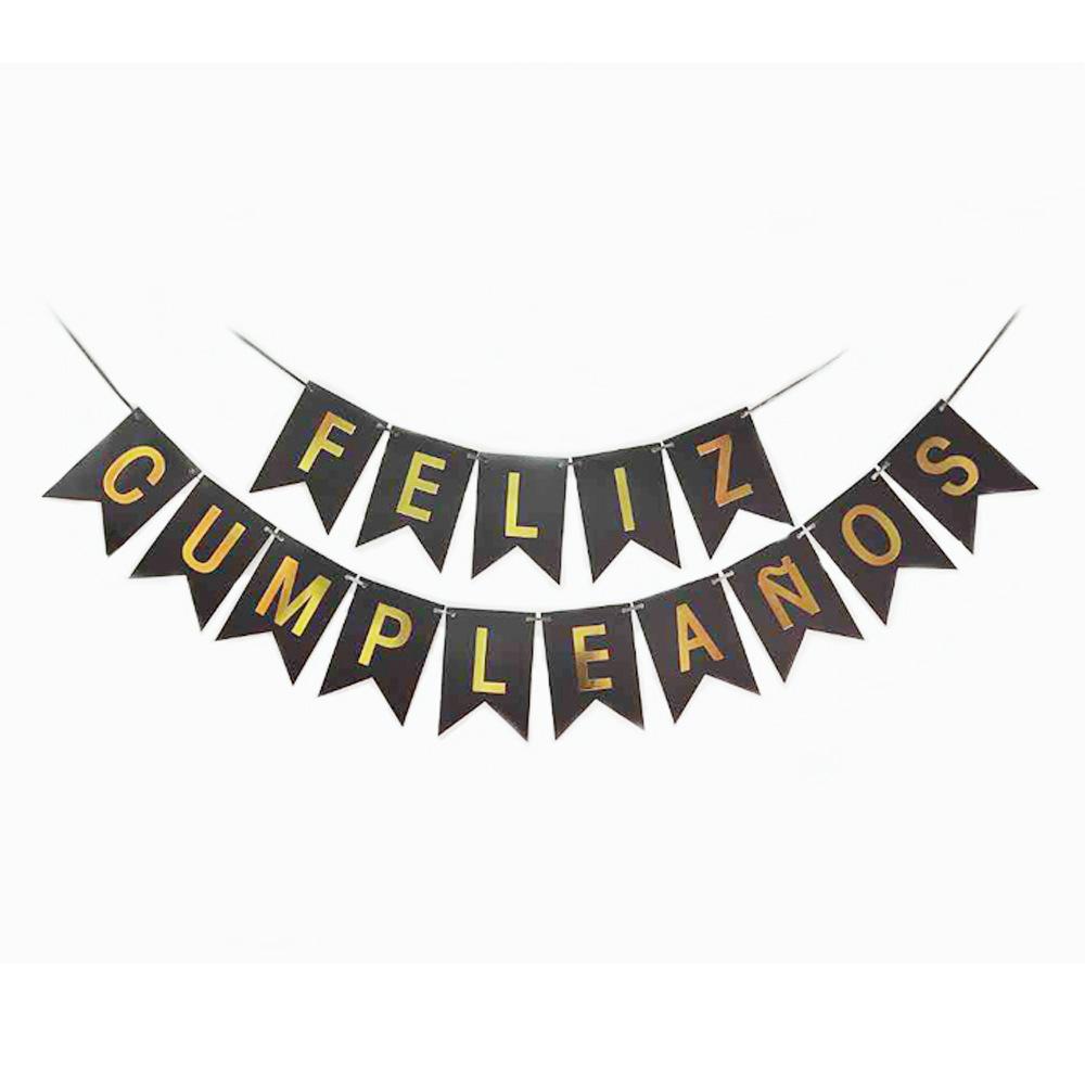 Happy Birthday In Spanish Feliz Cimpleanos Bronzing Letter Banner Customization Black bronzing Spanish