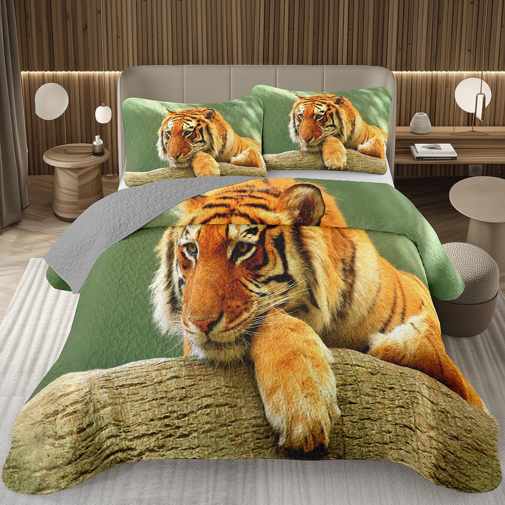 Tiger Quilt Set Twin King Size Wild Animal Tiger Bedspread for Adult Women Wildlife Print Bedding Western Farmhouse Coverlet Set
