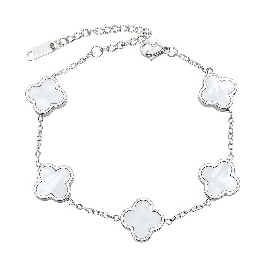18K Gold Plated Four-Leaf Clover Bracelet with Mother-of-Pearl, Titanium Steel Jewelry Piece, Double-Sided Smooth Surface