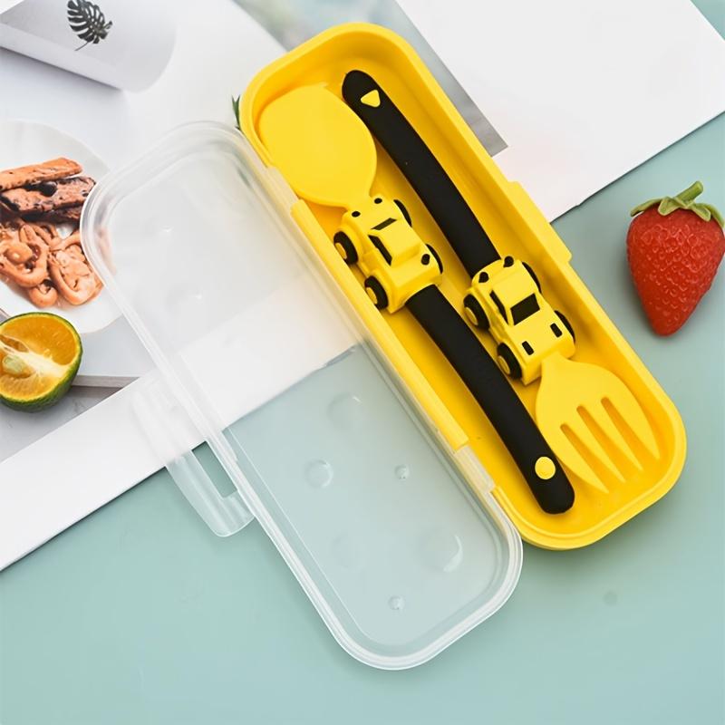Youngsters's Simple and Cute Cartoon Sports Car Fork and Spoon Youngsters Youngsters's Fork and Spoon Fruit Independent Eating Cartoon Tableware