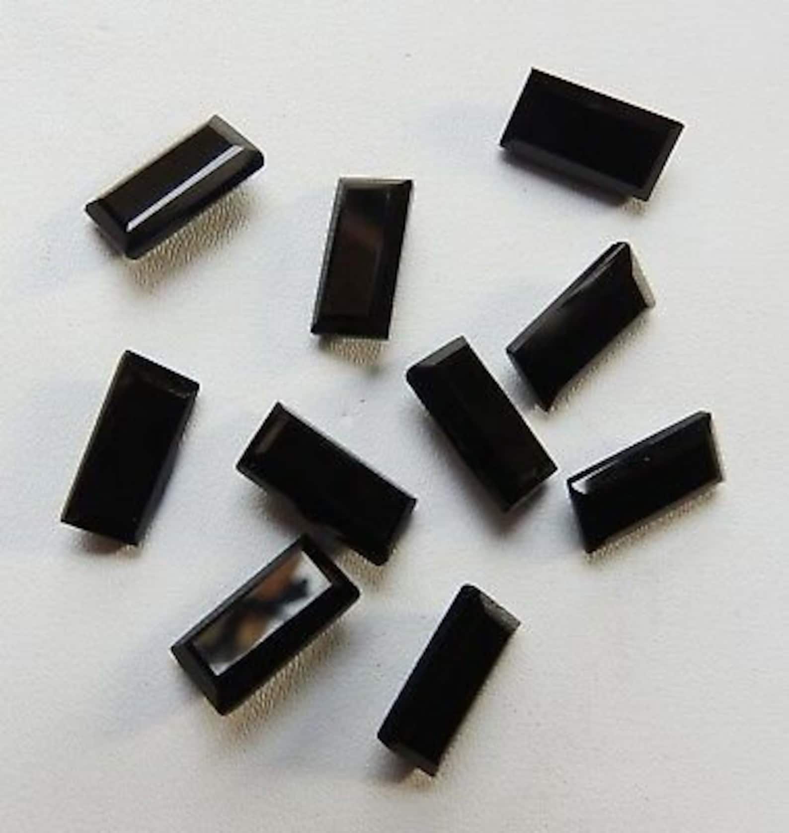 Natural Black Onyx Baguette Cut Cabochon, Black Onyx Rectangle Gemstone, Faceted Flat Back Stone, Loose Onyx Cabochon for Jewelry Making 6x8mm чёрный