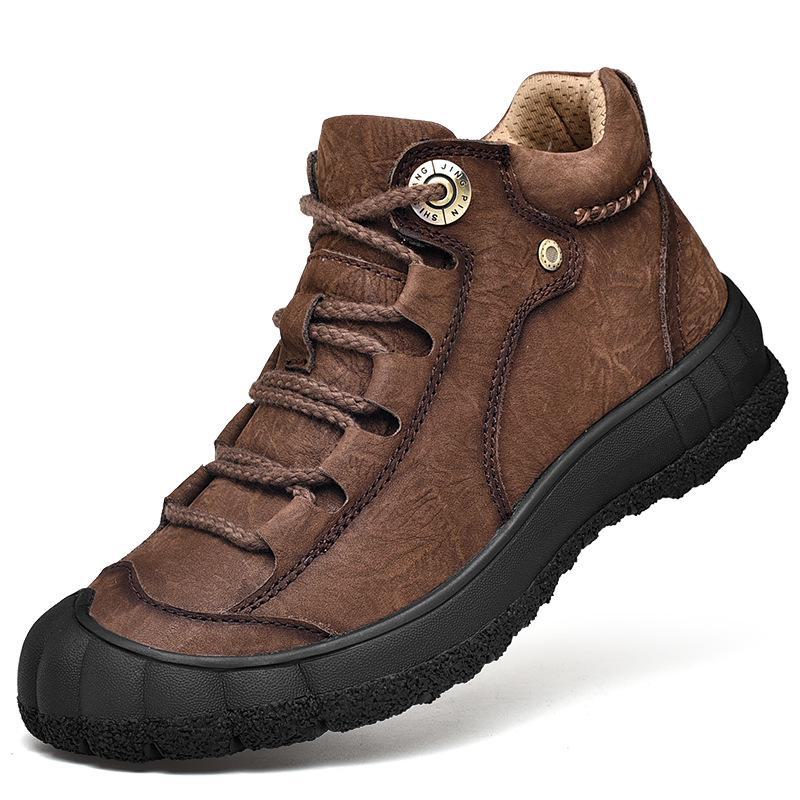 Pánské trekové boty středního střihu z pravé kůže pro podzim/zimu 2024, uzavřená špička, odolné proti okopu, velká velikost 46
