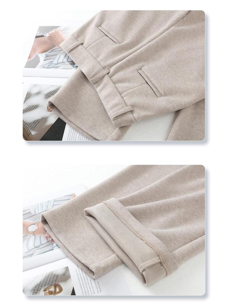 Oatmeal Acetate Wool Flannel Wide-Leg Pants - Women's 2024 Soft Cashmere Straight-Leg, Perfect for Autumn & Winter