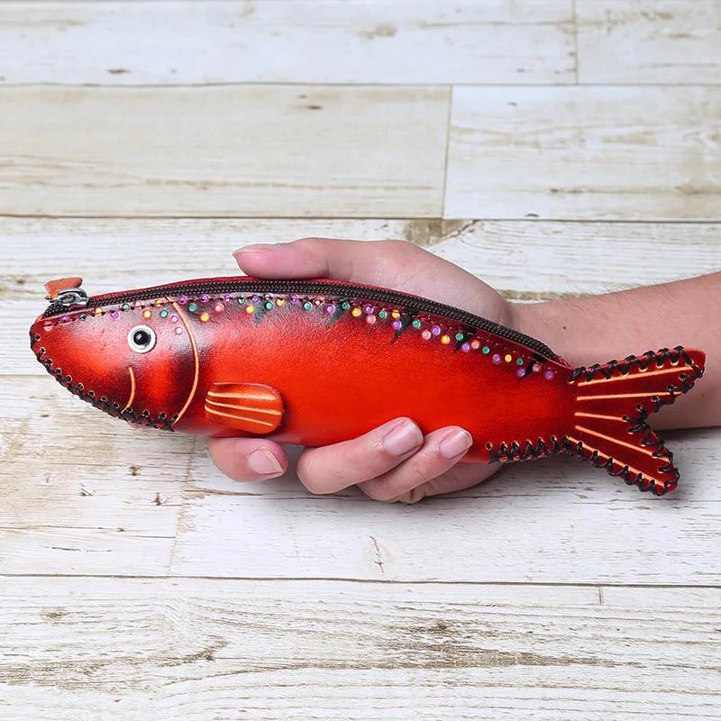 

Head Layer Cowhide Creative Pencil Case Salted Fish Flip Storage Bag Personalized Fish Zero Wallet Storage Gift Giving Work Gift