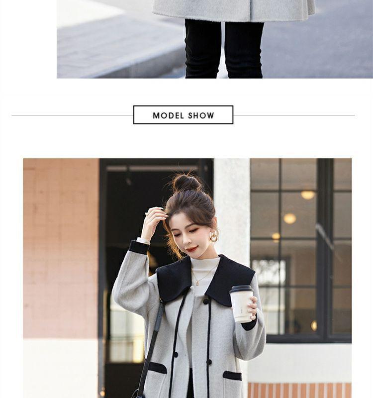 Versatile Color-Block Doll Collar Wool Coat: Korean Style, Mid-Length, Age-Reducing, Petite Loose Fit for Women (Autumn/Winter)