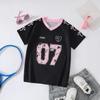 Girly Collar Short-sleeved T-shirt, Pink and Black Contrast Color Bow Embellished Loose Casual Summer Top