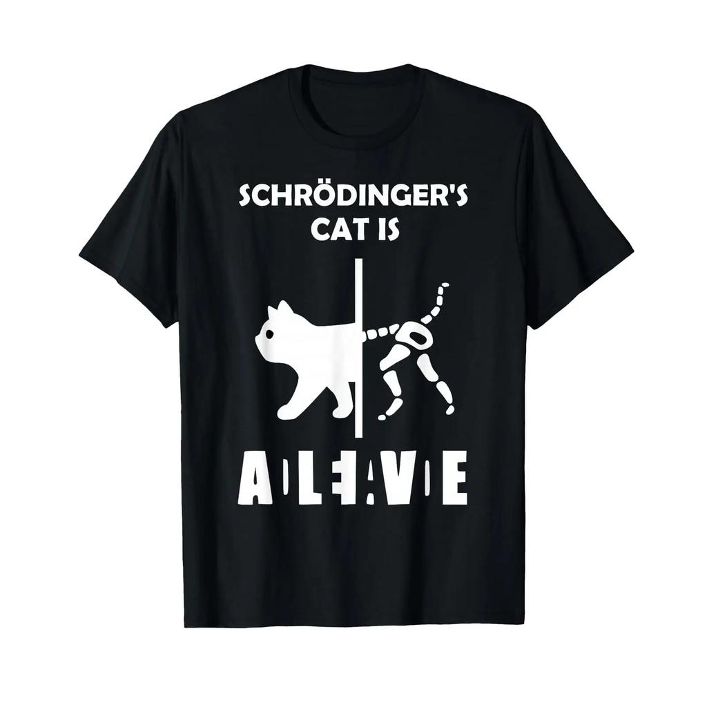 SchrDingers Cat Dead And Alive Physics Nerd T Shirt Black Vintage Soft Top For Everyday Wear Streetwear Versatile
