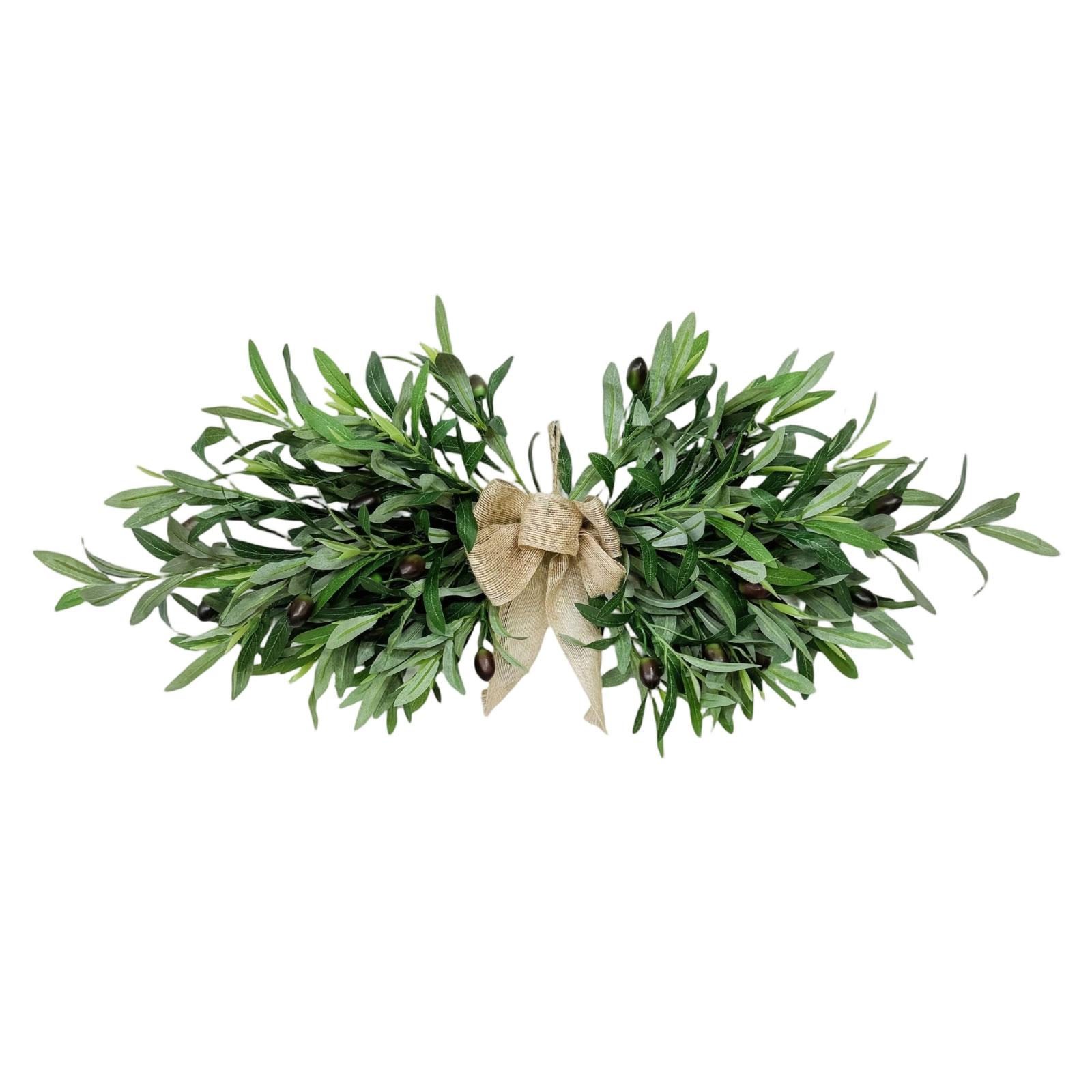 

65cm Olive Horizontal Hanging Wreath For Home Decor, Wedding Decoration, Wall Hanging, Door Hanging, Scene Arrangement, Artificial Green Plants One Size