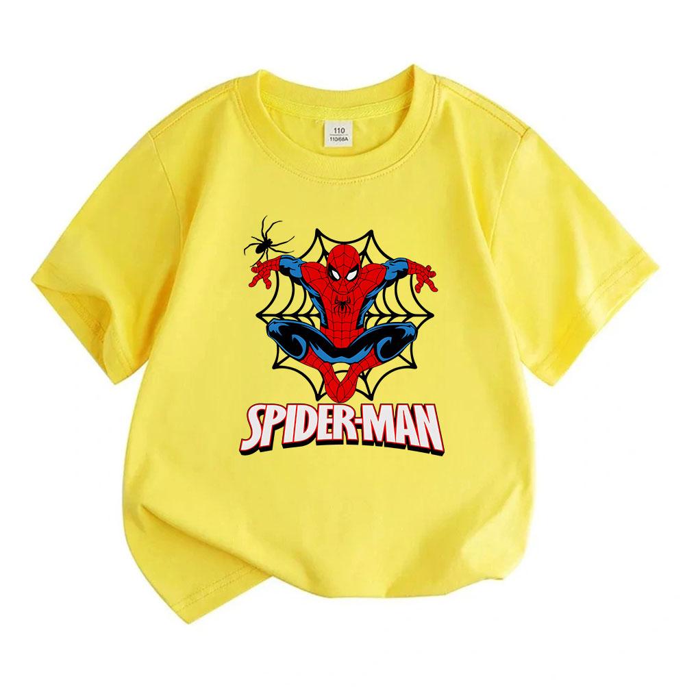 Kids Boys Girls Crew Neck Short Sleeve 100% Cotton T-Shirt, Classic Cartoon Spider Graphic Print Casual Comfortable Soft Tee For Daily Wear School Hom