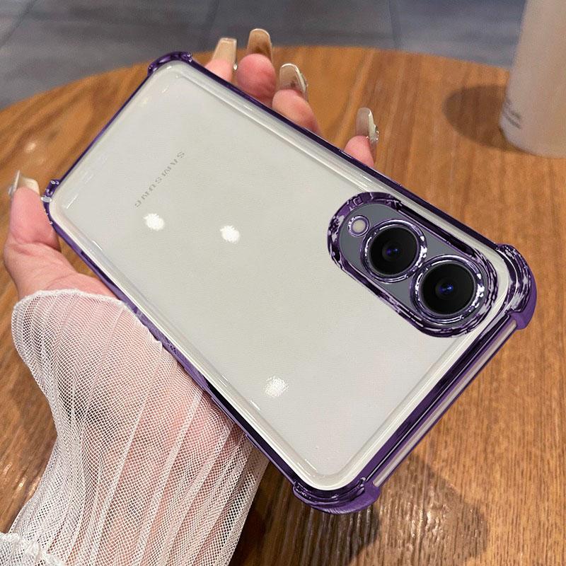 

Luxury Plating Clear Shockproof Case For Samsung Galaxy S25 Edge S24 S23 S22 S21 Ultra Plus FE A55 Note 20 Silicone Soft Cover Galaxy S25 Edge