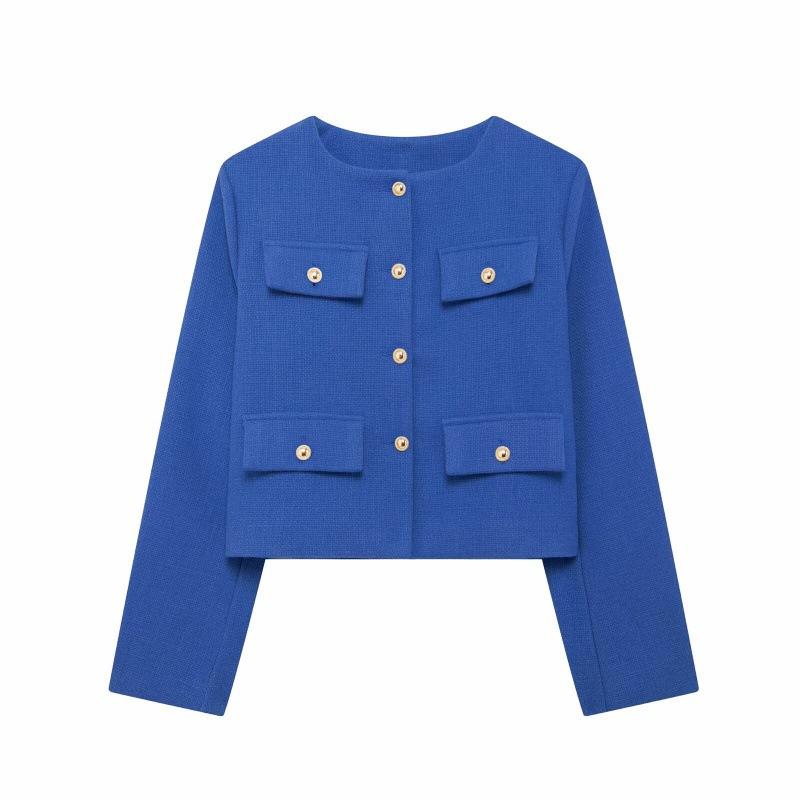 Moda Donna Bomber Corto Giacche Donna Bottone Dorato Blazer Primavera Donna Chic Streetwear Outwear Top