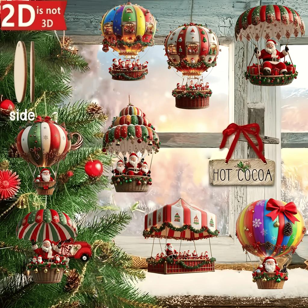 30Pcs Christmas2025 2D New Christmas Hot Air Balloon Santa Acrylic Hanging Decor Bedroom Living Room Wall Home Decoration