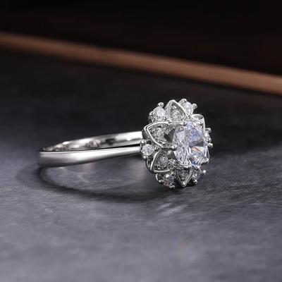 Modische Damen Sterling Silber Blume Schneeflocke Runder Zirkon Kristall Ringe für Frauen Versprechen Hochzeit Party