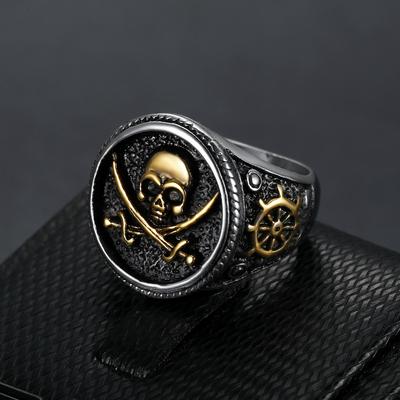 Pirate Skull Seal Ring for Men Vintage Titanium Steel Large Size Gothic Finger Ring