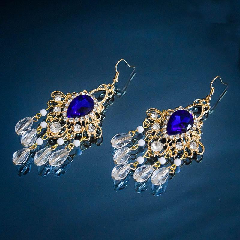 Ethnic Style Dance Luxury Pearl Gold Crown Hollow Design Bridal Wedding Decoration Alloy Crown Earrings