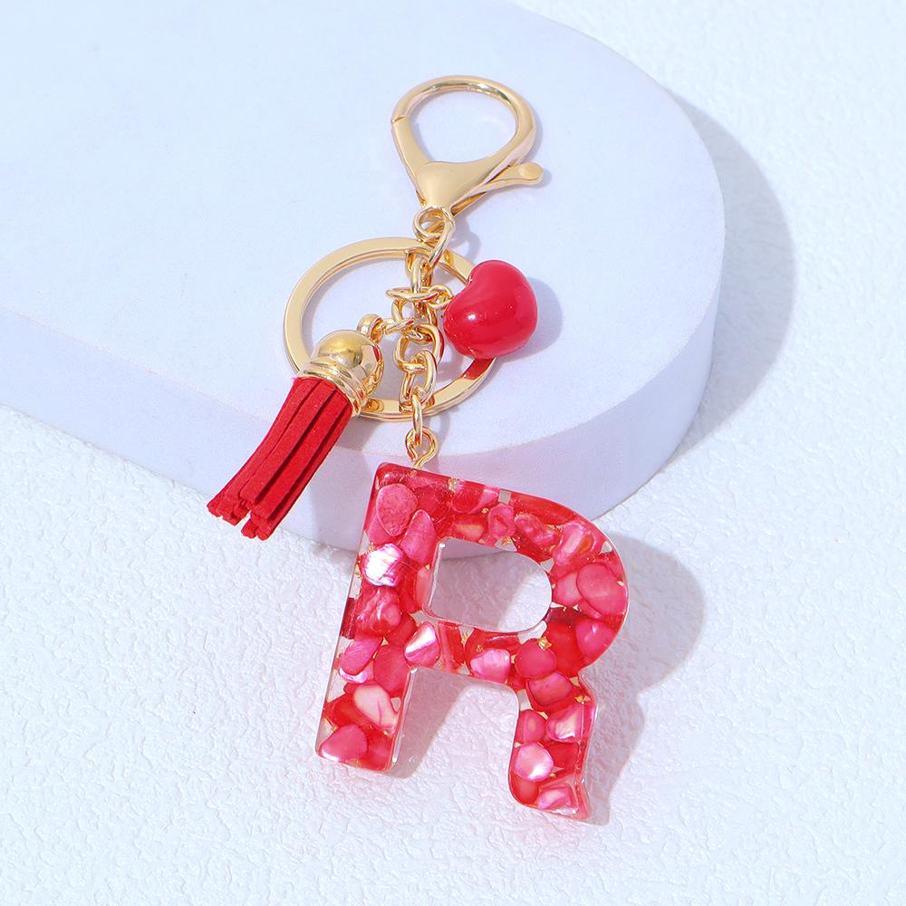 Roter A-Z Alphabet Initialen Schlüsselanhänger Niedliches Herz Quaste Harz Anhänger Schlüsselringe Handtaschen Anhänger Auto Anhänger Anhänger Frauen Geschenke