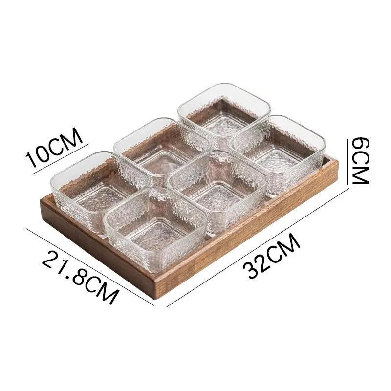 High-grade Solid Wood Glass Fruit Tray Bowl Household Living Room Tea Table Points Snack Candy Dry Fruit Tray Snack Nut Box