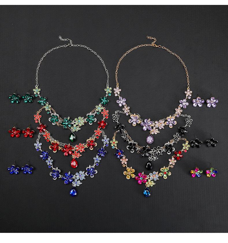 European & American Bridal Retro Crystal Floral Necklace & Earring Set