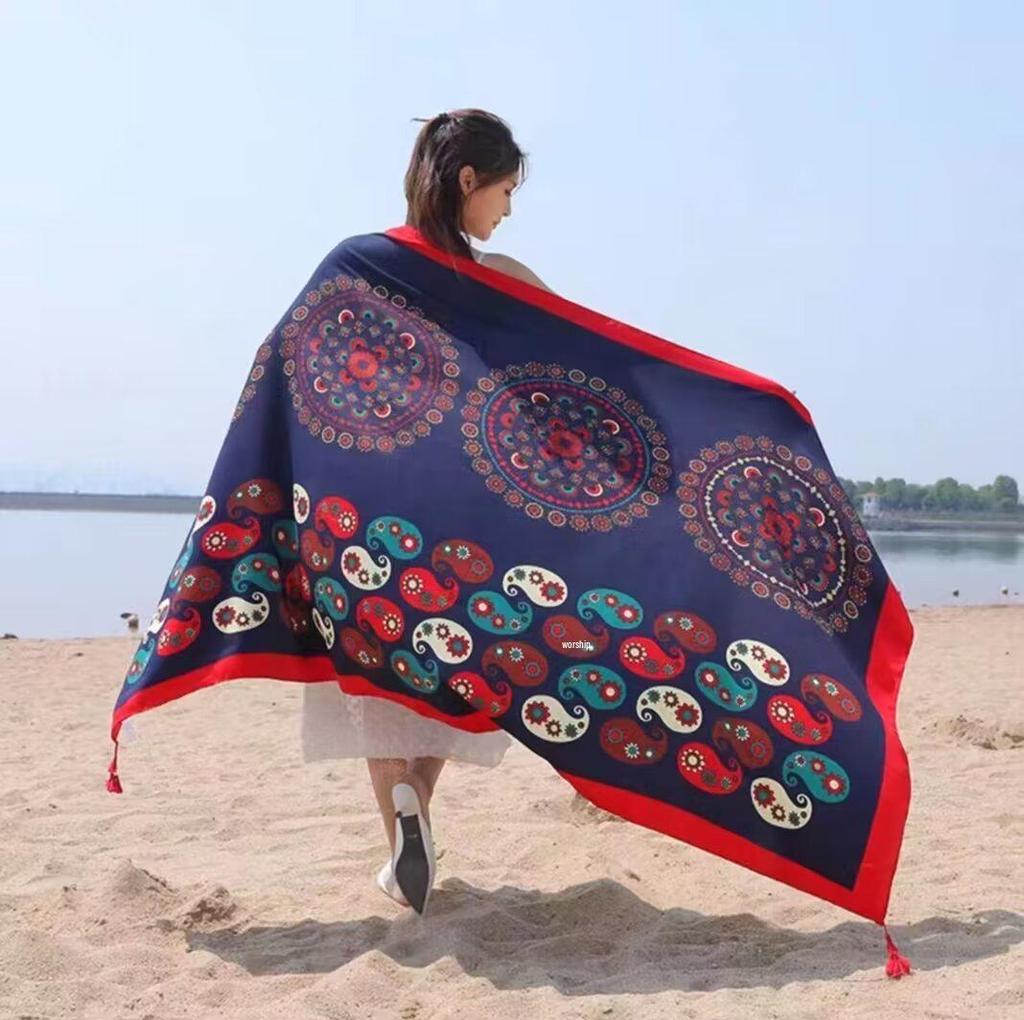 Women's Ethnic Silk Scarf: Sunscreen Shawl for Prairie Travel