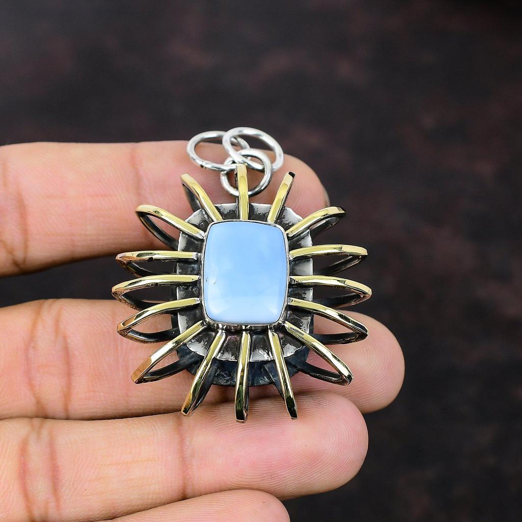 Pingente de opala azul Owyhee, pingente de prata esterlina 925, pingente de gaiola banhado a ouro 18K, joia feita à mão com pedras preciosas, presente para menina, pingente de pedra de nascimento