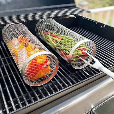 BBQ Basket Stainless Steel Grill Outdoor Picnic Camping Barbecue Cooking Supplies Leakproof Easy Cleaning Light Weight