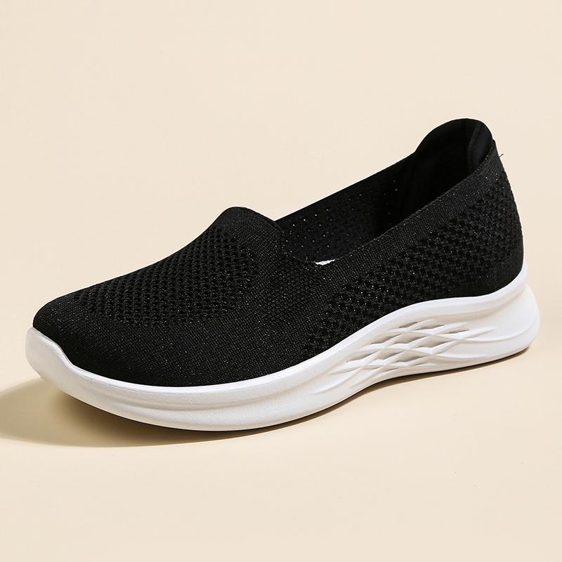Women's Slip-on Flat Shoes Outdoor Lightweight Soft Sole Vulcanized Shoes Famale Comfortable Mesh Flying-Woven Walking Footwear